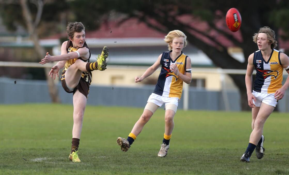 TALENTED TRIO: Hawks' Bailey Jenkinson and North Warrnambool Eagles' Tate Porter and Tom Keast will represent Hampden schoolboys.
