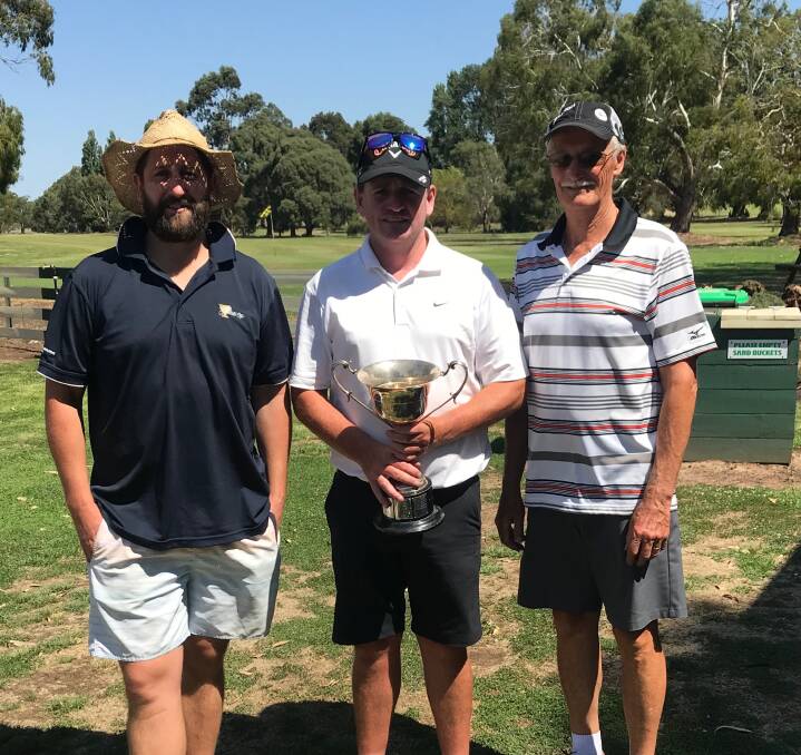 TOP TRIO: Stephen Arundell (B grade), Phil Beasley (A grade) and Peter Hrabar (C grade) won their respective Terang Golf Club championships. 