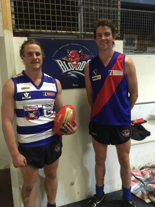 PAST AND PRESENT COLLIDE: Cousins Dylan Wareham and Harry Hobbs will celebrate Terang Mortlake's past on Saturday. Wareham is rapt to wear the old Mortlake Cats' colours.