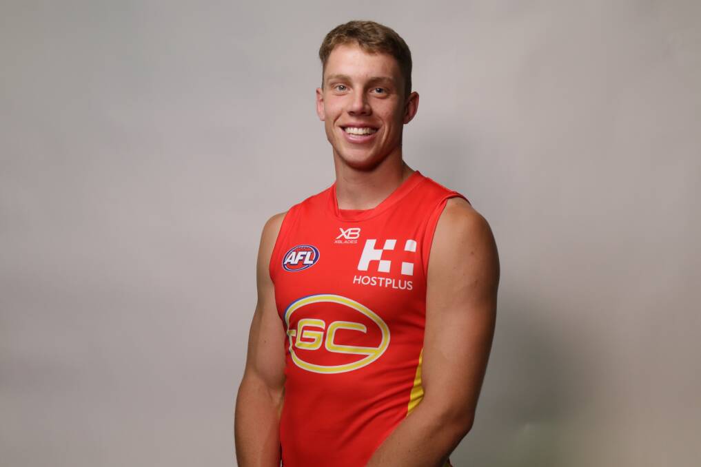 RISING SUN: Josh Corbett kicked two goals in his AFL debut for Gold Coast on Saturday. Picture: GC SUNS Media 