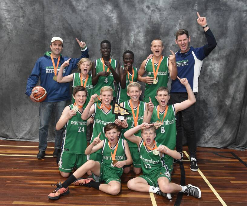 WE'RE NUMBER ONE: Warrnambool Seahawks' under 14 team is pumped after winning the Basketball Victoria Country division one title. Picture: Basketball Victoria Country 