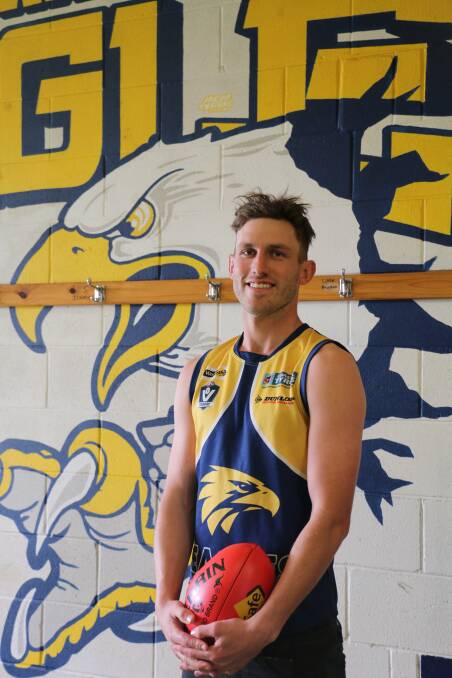 FLYING HOME: Ex-AFL footballer Billie Smedts was among the players who took part in North Warrnambool Eagles' pre-season opener on Monday night.