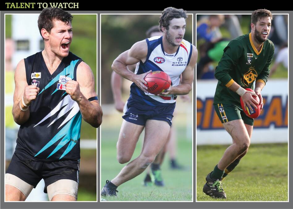KEY MEN: Kolora-Noorat's Ben Fraser, Nirranda's Will Paulin and Old Collegians' Scott Lenehan will be vital players for their respective clubs in 2018 as they push for finals action.