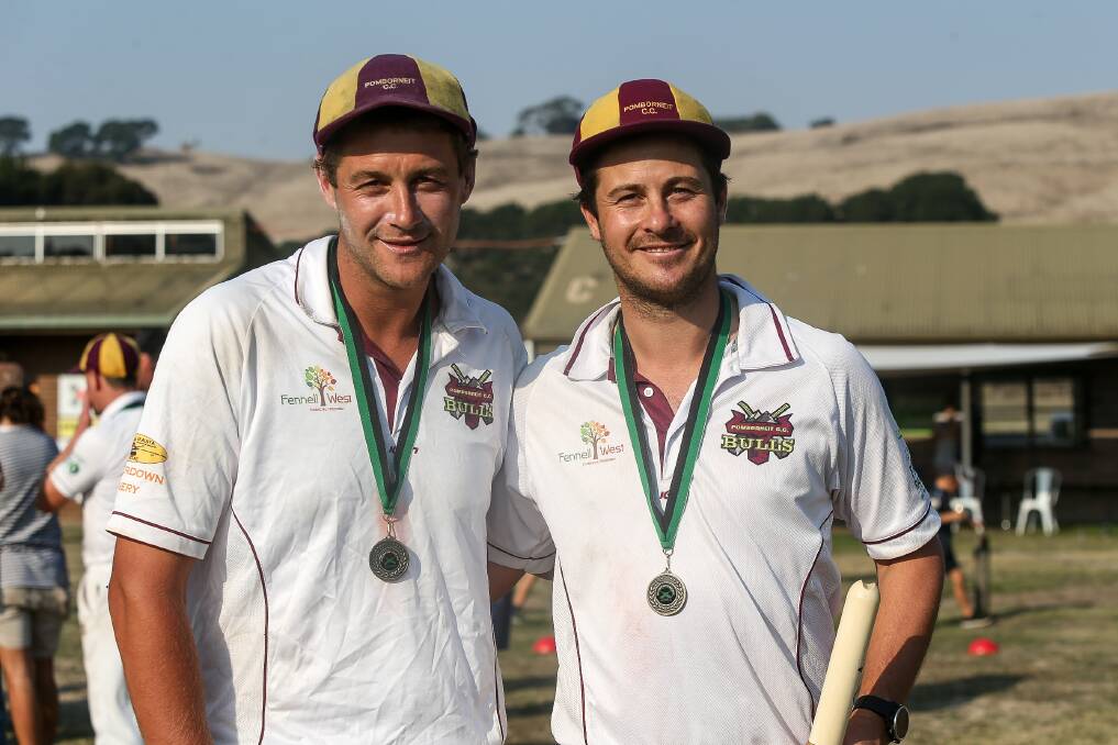 CHARGING ON: Pomborneit captain Grant Place (left), pictured with his brother Clinton Place, will lead the Bulls in 2019-20. Picture: Anthony Brady 