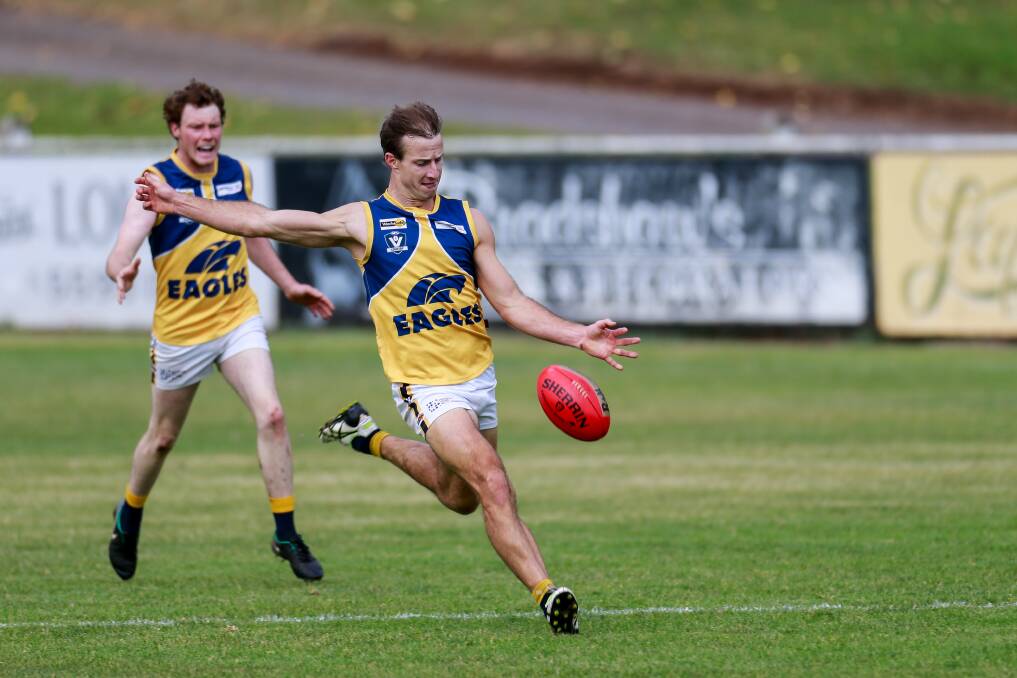 KICKING ON: Matthew Wines has been a consistent performer in his 249 senior games for North Warrnambool Eagles. Picture: Anthony Brady
