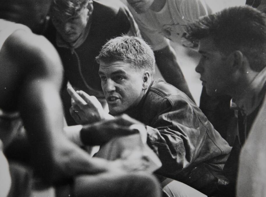 REV UP: A younger Trevor Gleeson speaks to his Warrnambool Seahawks team during a huddle in the early 1990s.