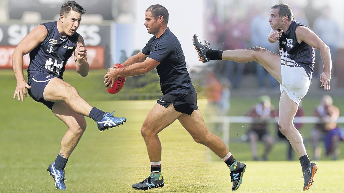 TRIPLE THREAT: Warrnambool's Sam Cowling, Darren Ewing and Travis Graham will give the Blues a three-pronged tall forward line in 2019. Pictures: Morgan Hancock 