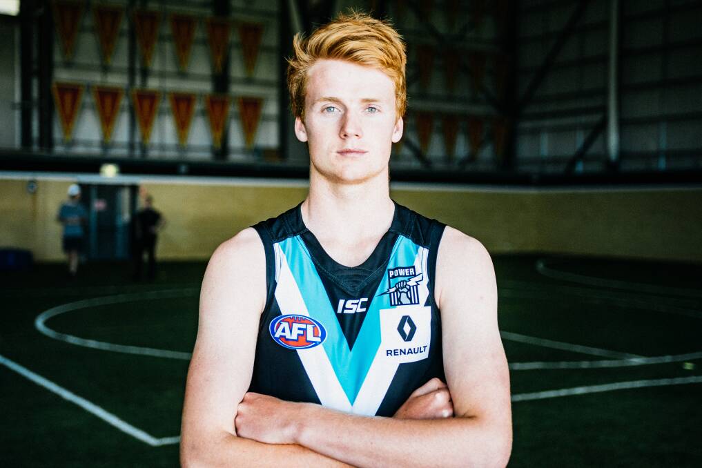 SIDELINED: Port Adelaide footballer Willem Drew is recovering from a season-ending foot injury. Picture: Kane Chenoweth, Port Adelaide Football Club