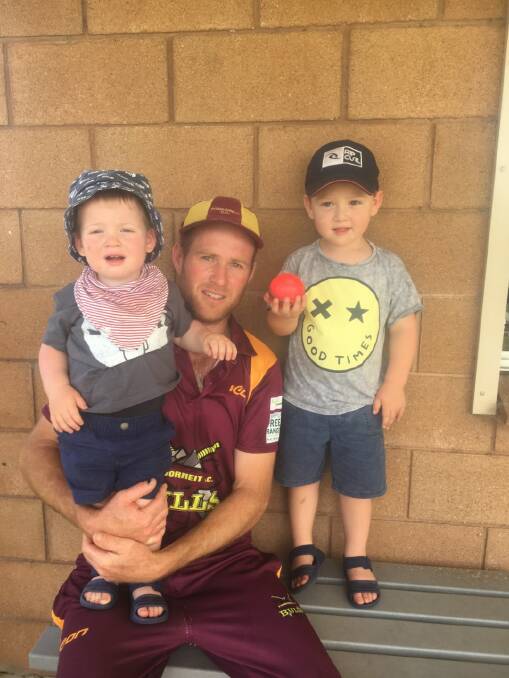 DAY OUT (LEFT): Pomborneit's Brad Hillman, with children Billy and Jack, snared 6-15 in a South West Cricket twenty20 match.