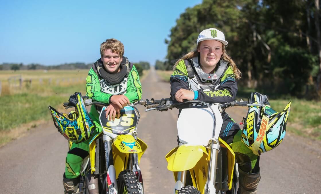 IN THEIR BLOOD: Terang motocross riders Jordan and Sophie Kidd enjoy racing against each other. Picture: Amy Paton