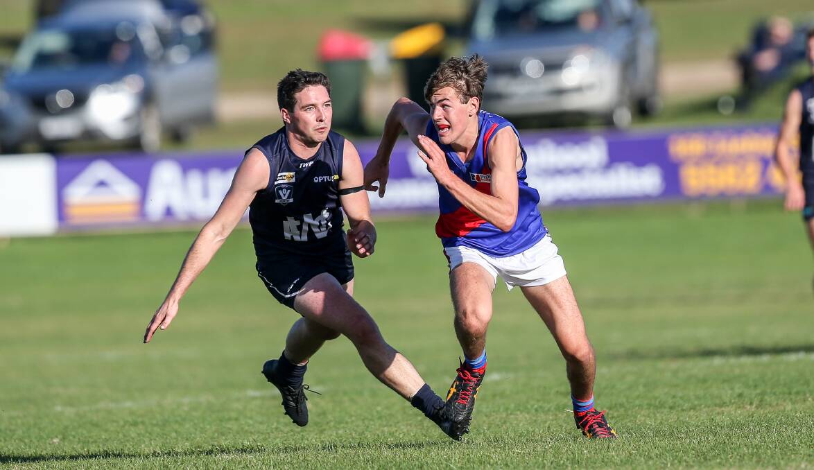 YOUNG GUN: Terang Mortlake's Isaac Wareham (right) is considered a bright prospect. He was picked in the 2019 AFL Academy. Picture: Christine Ansorge