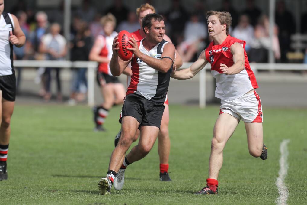 GOOD FRIDAY: Recruit Todd McLean donning red, white and black in Koroit's season-opener against South Warrnambool. Picture: Rob Gunstone