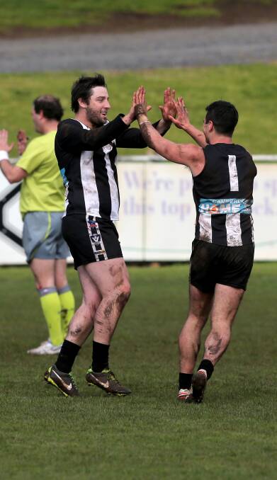 FORWARD THINKING: Camperdown's Eddie Lucas, pictured with coach Phil Carse, is enjoying playing his part in the Magpies' attack. Picture: Rob Gunstone