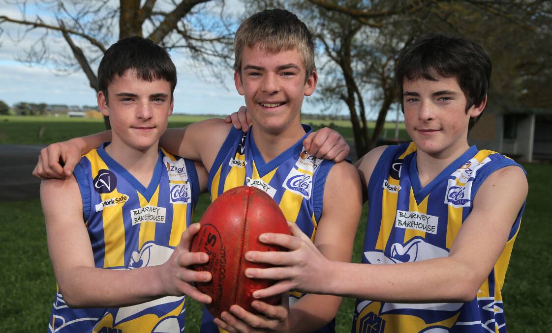 TRIPLE TREAT: Brothers Byron, Jordan, and Nelson Loader, all 14, will take the field for Mortlake Junior Sharks on Saturday. Picture: Rob Gunstone