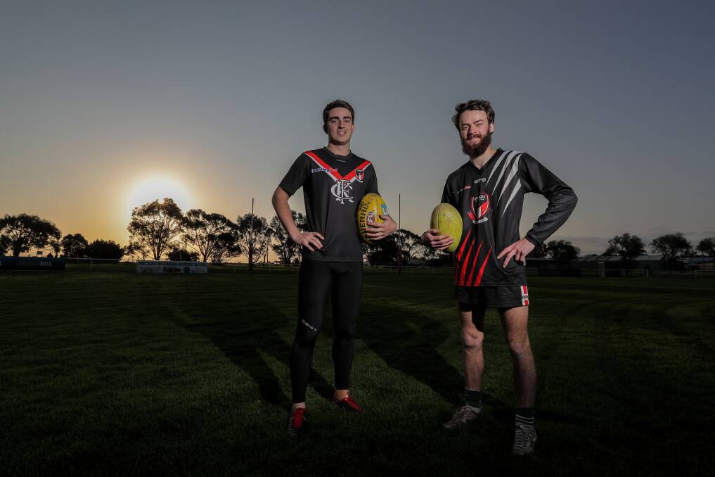 SAINTLY GLOW: Koroit teenagers Heath Brennan and Joey Brady are hoping to lead it to its first Hampden under 18.5 flag on Saturday. Picture: Rob Gunstone