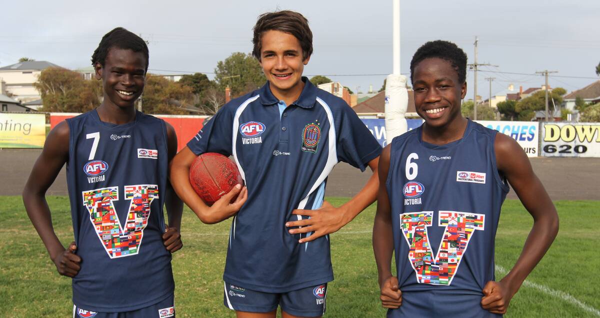 TALENTED TEENS: Warrnambool's Emmanuel Ajang, Jamarra Ugle-Hagan and Eddy Gattek will compete at the AFL under 16 championships. Picture: Justine McCullagh-Beasy