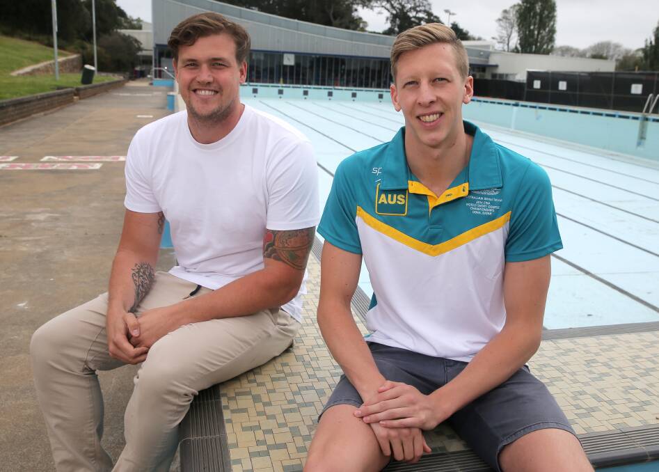 ADVICE: Australian representatives Kenrick Monk and Travis Mahoney were in Warrrnambool to talk to south-west swimmers. Picture: Rob Gunstone