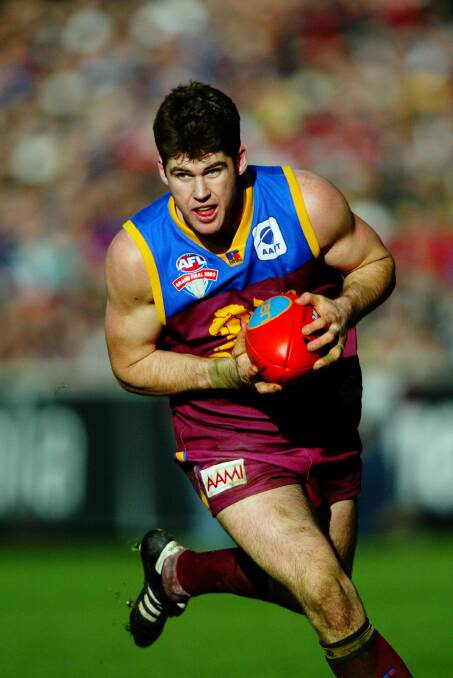 Brisbane Lion's Jonathan Brown in action during the 2003 AFL grand final against Collingwood - a game he doesn't remember much about after copping a knock in the opening minute. But he stayed on the ground and played out the game - a decision he now regrets. Picture: Ray Kennedy. 