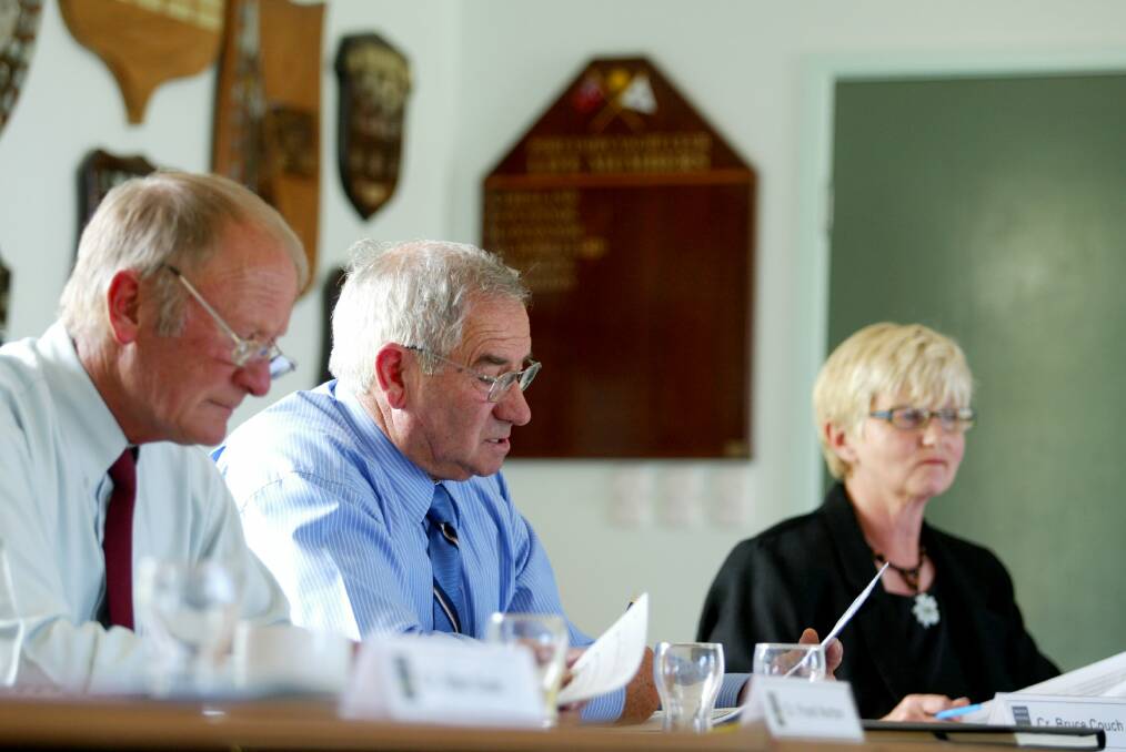 Council days: Councillors Frank Norton, Bruce Couch and Di Clanchy pictured during a council meeting in 2005.