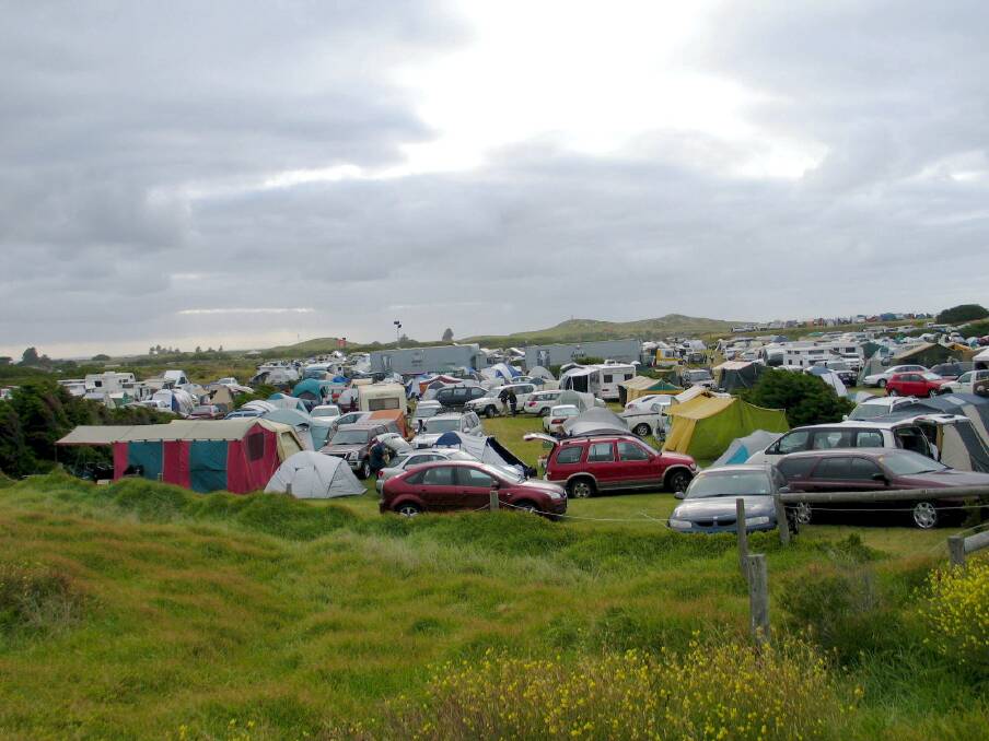 Part of the packed Southcombe Park caravan park during the Port Fairy Folk Festival. 