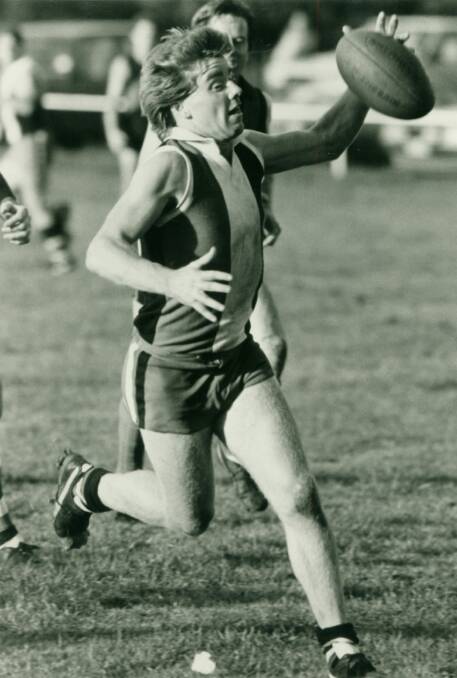 HOME GROWN: Adrian Gleeson playing for Koroit in 1985. Gleeson came back and played one game for the Saints in 1998, injuring his knee.
