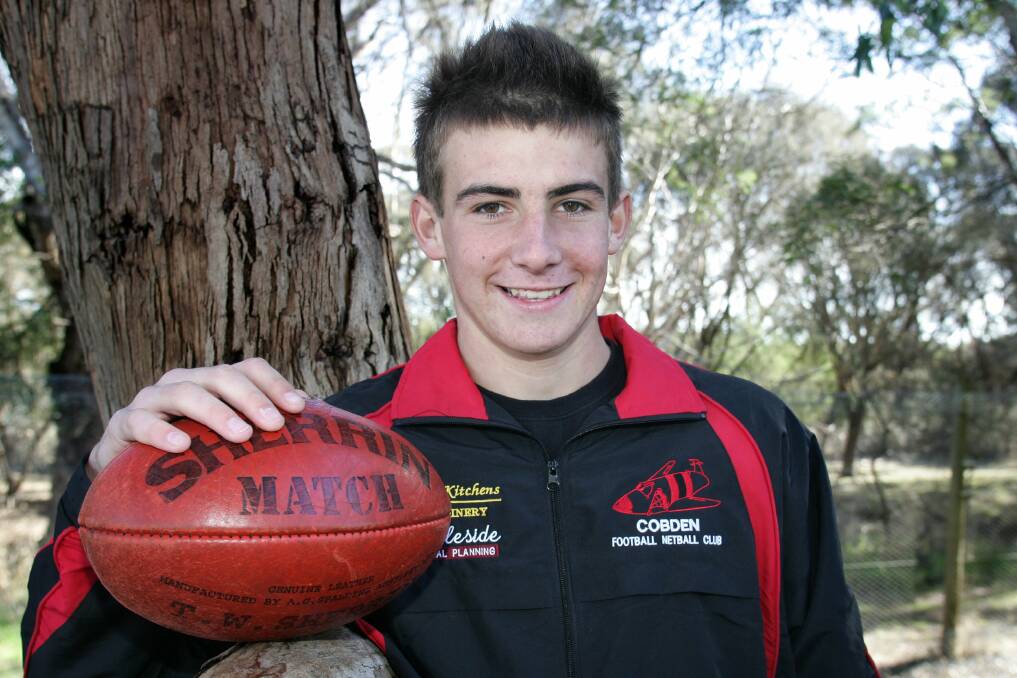 BABY BOMBER: Cobden footballer Ben Cunnington, then 15, after kicking 10 goals on debut for the Bombers.