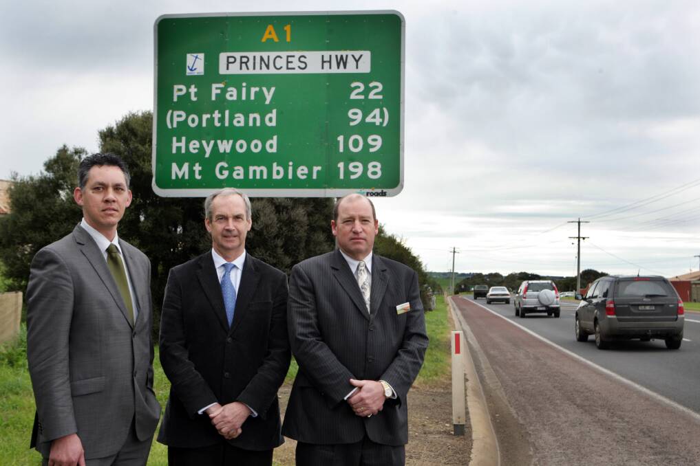 Flashback: Mayors Mike Neoh, Warrnambool City Council, James Purcell, Moyne Shire, and Gilbert Wilson from Glenelg Shire united in 2010 calling for upgrades to the Princes Highway west of Warrnambool. 