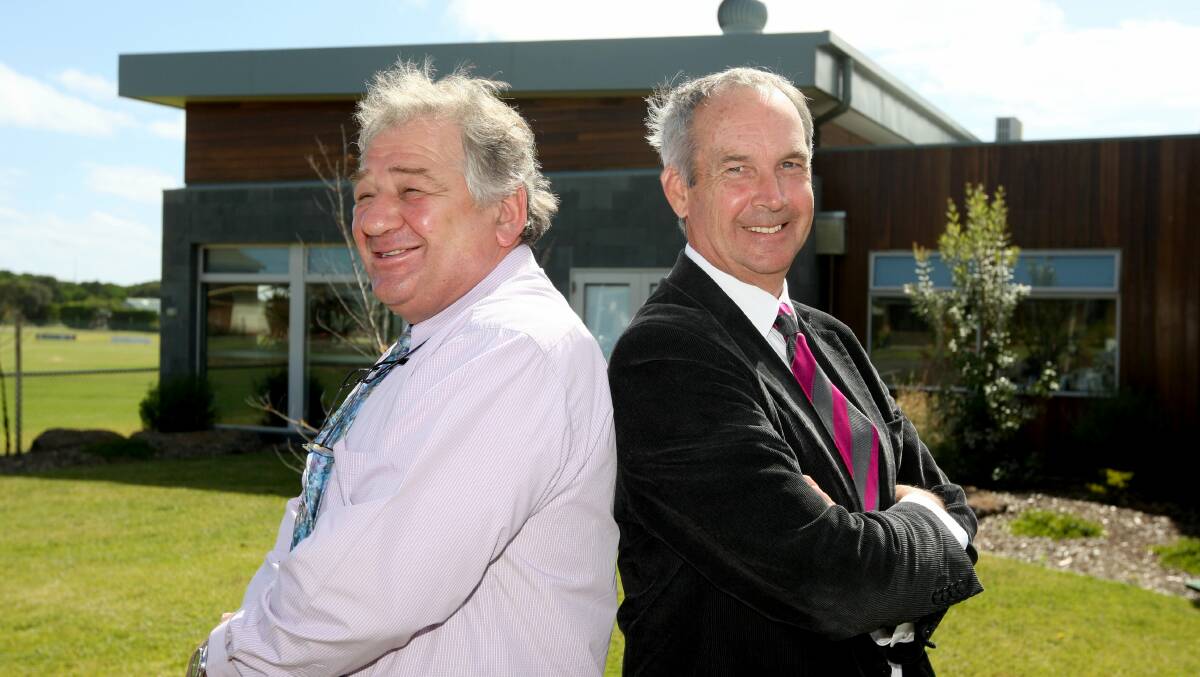 Jim Doukas and James Purcell in happier times when both were councillors on Moyne Shire Council. Both men are former Moyne mayors. 