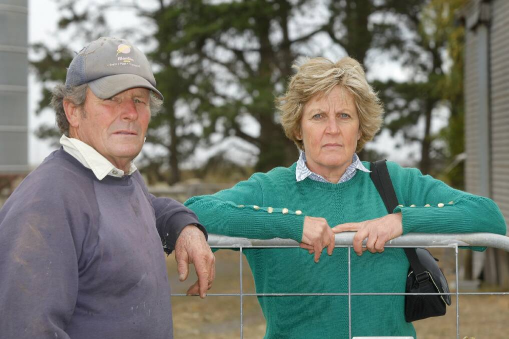 Lewagl action: Macarthur farmers Gus and Annie Gardner have been unhappy with the noise from the windfarm development even back in 2012 when this picture was taken. Picture: ROB GUNSTONE