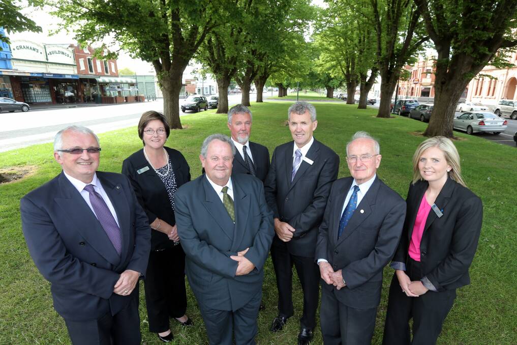 The 2012 Corangamite Shire councillors, including the late Cr Wayne Oakes, Ruth Gstrein, Neil Trotter, Peter Harkin Mayor Chris O'Connor, Geoff Smith and Jo Beard. 