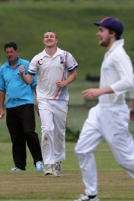 Terang bowler Brett Hunger celebrates a wicket against Cobden. Picture: ROB GUNSTONE