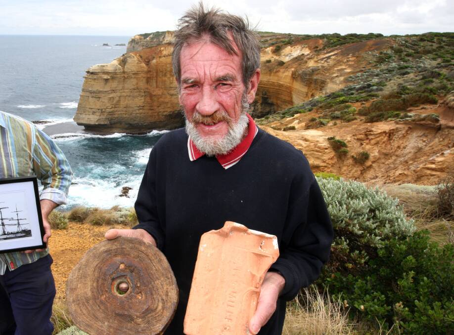 Amateur maritime historian Rex Mathieson, who is based in Peterborough, with parts from the Antares shipwreck during its 100th anniversary in 2014.