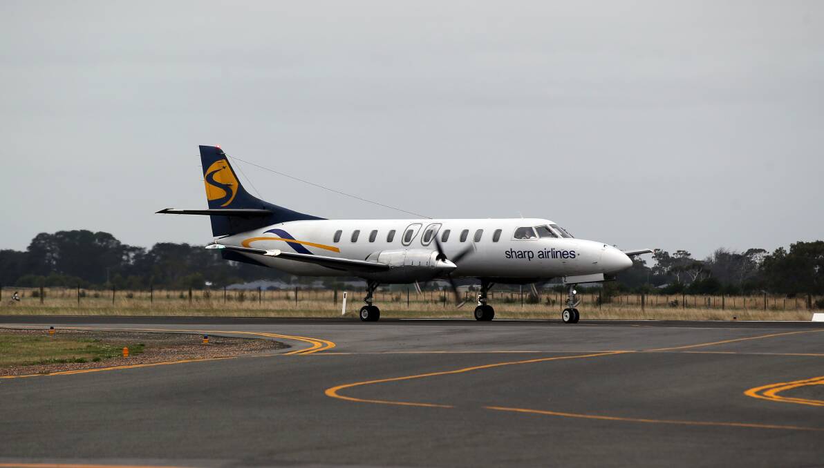 Sharp Airlines first flight landing at Warrnambool Airport . 