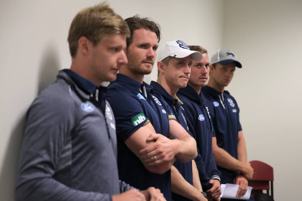 PRESENCE: Geelong Cats players during a visit to Warrnambool last year. The Cats are sending a contingent to the city next week.