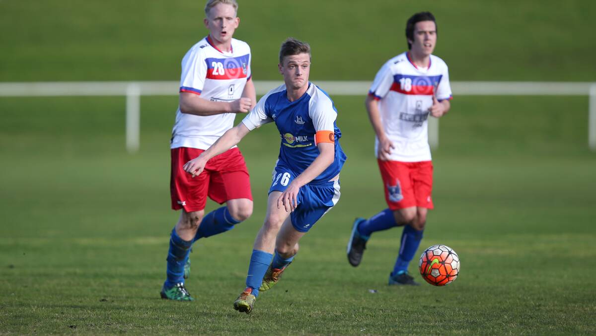 LEADING BY EXAMPLE: Warrnambool Rangers captain Isaac Slater scored a goal in the 46th minute of Sunday's preliminary final loss to North Ballarat United.