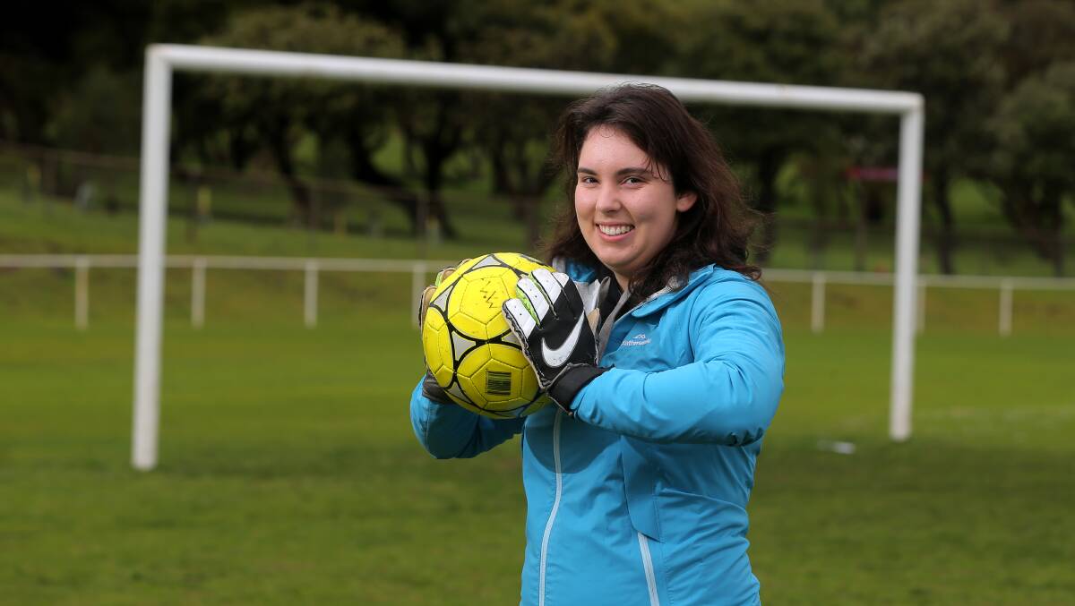 UP TO THE CHALLENGE: Warrnambool Rangers goalkeeper Melinda Gabbe says her team is adjusting to being the hunted after winning last year's Ballarat and District Soccer Association championship. Picture: Rob Gunstone