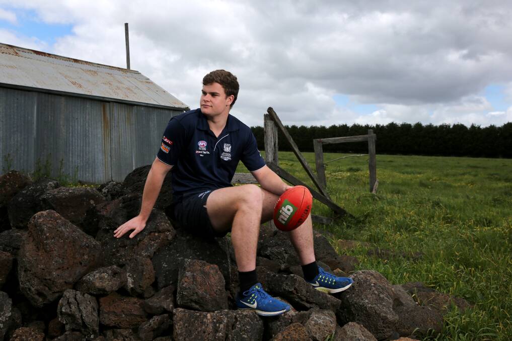 FLASHBACK: Geelong Falcons and Cobden ruckman Sean Darcy at his south-west Victorian home ahead of the 2016 AFL national draft. Picture: Rob Gunstone