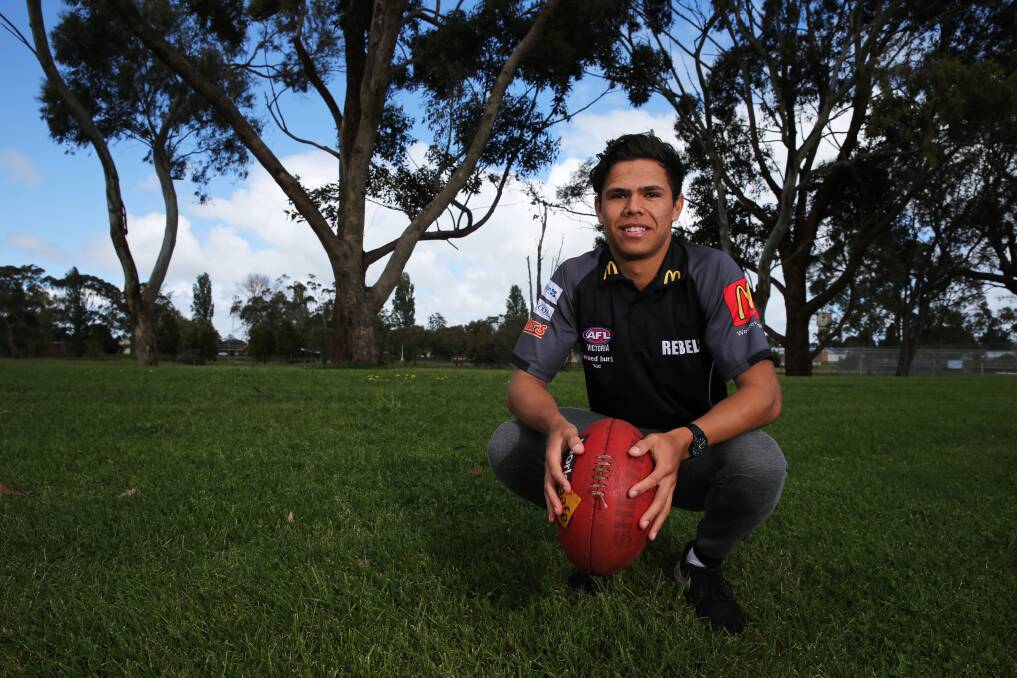 FLASHBACK: Jamaine Jones pictured in Heywood before the 2016 AFL draft. He spent the season with NAB League club Greater Western Victoria Rebels. Picture: Rob Gunstone