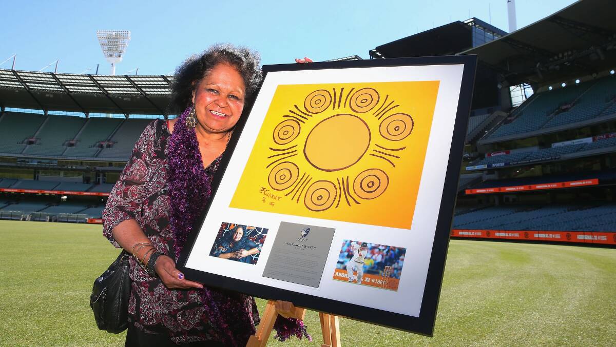 GREAT: Fiona Clarke, a descendant of members of the first cricket team, designed artwork which was used throughout the MCG during the 2016 Boxing Day Test.