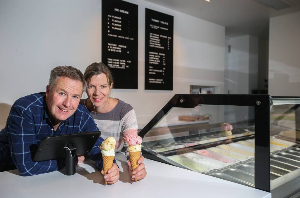 Timboon Fine Ice Cream owners Tim Marwood and Caroline Symons. Mr Marwood is also the president of the 12 Apostles Gourmet Trail and says food tourism is growing in Timboon and the surrounding area.