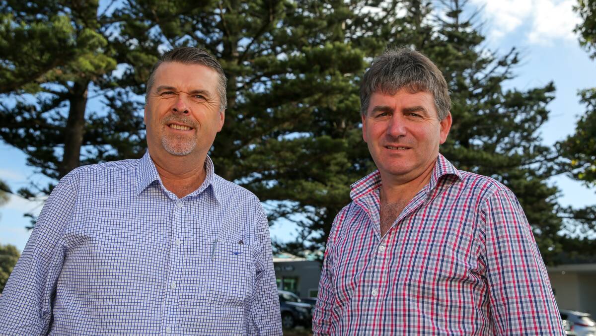 Representatives: Dairy Australia directors Jeff Odgers, left, and James Mann said DA was helping farmers better understand their production costs during the current industry slump. Picture: Rob Gunstone
