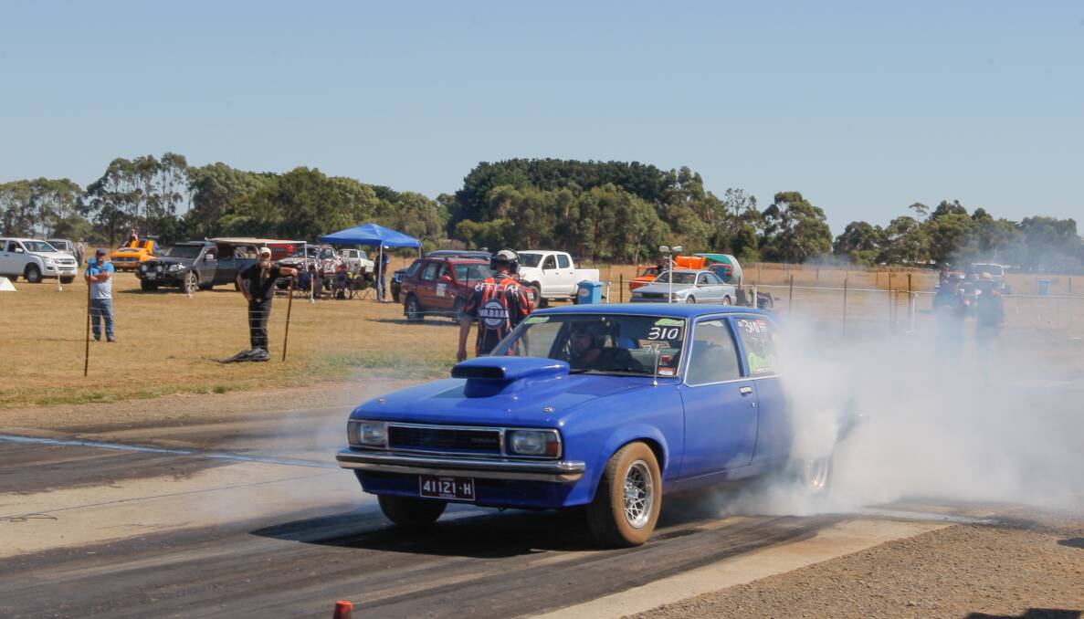 SKIDDING AROUND: Ronni Johnstone warms up his tyres during a Warrnambool and District Drag Racing meeting last year. Picture: Morgan Hancock
