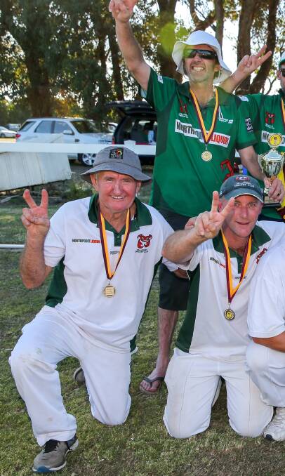 TWO IN A ROW: Peter Wood celebrates back-to-back premierships with Killarney Cricket Club in March. Picture: Rob Gunstone