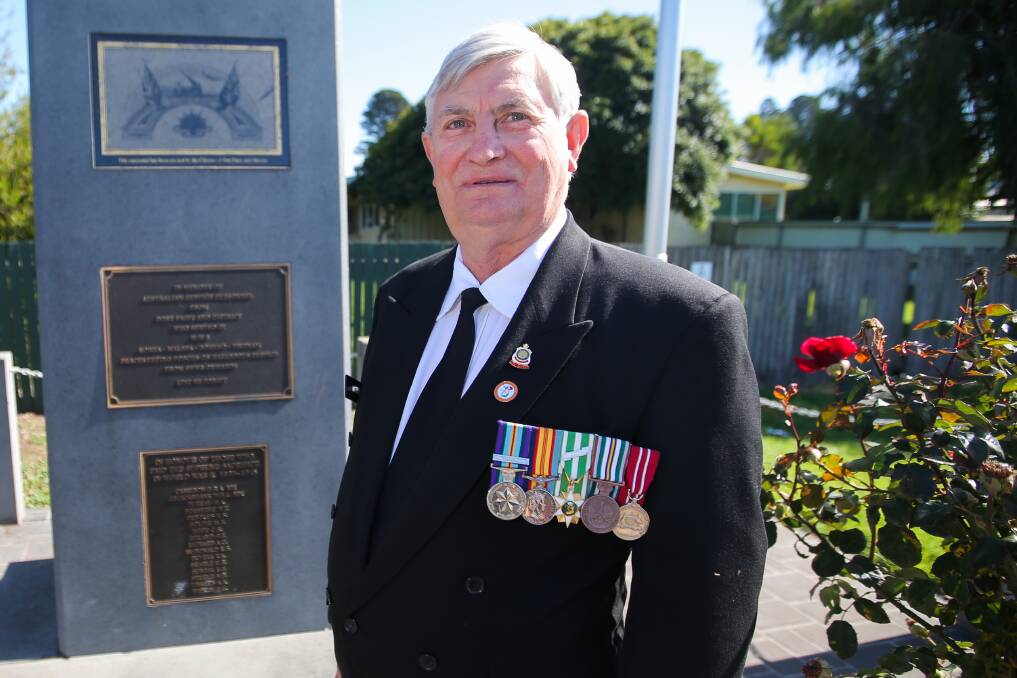 MOVING: Port Fairy RSL president Doug Nolte at the war memorial at Railway Place. Plans are to bring a second memorial, from the Princes Highway, to Railway Place. Picture: Morgan Hancock