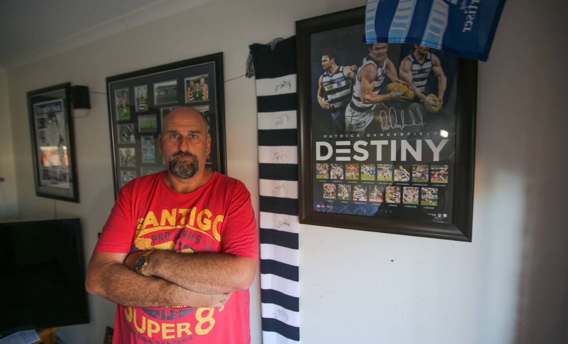 DEVASTATED: Jason Barby hopes his prized Geelong Cats memorabilia is returned. He believes it was a targeted attack as these items - and others - were not touched. Picture: Morgan Hancock