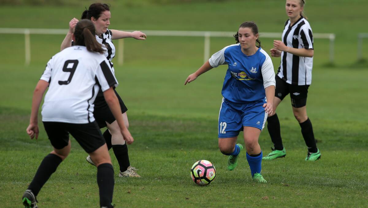NEW ROLE: Ebony Smith (second from left) has been relishing the chance to play in attack in recent weeks for the Warrnambool Rangers. Picture: Rob Gunstone
