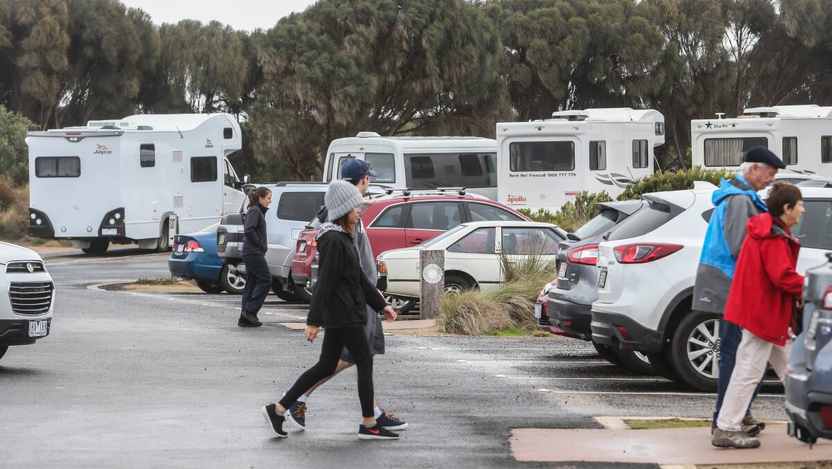 PACKED: A busy car park along the Great Ocean Road.