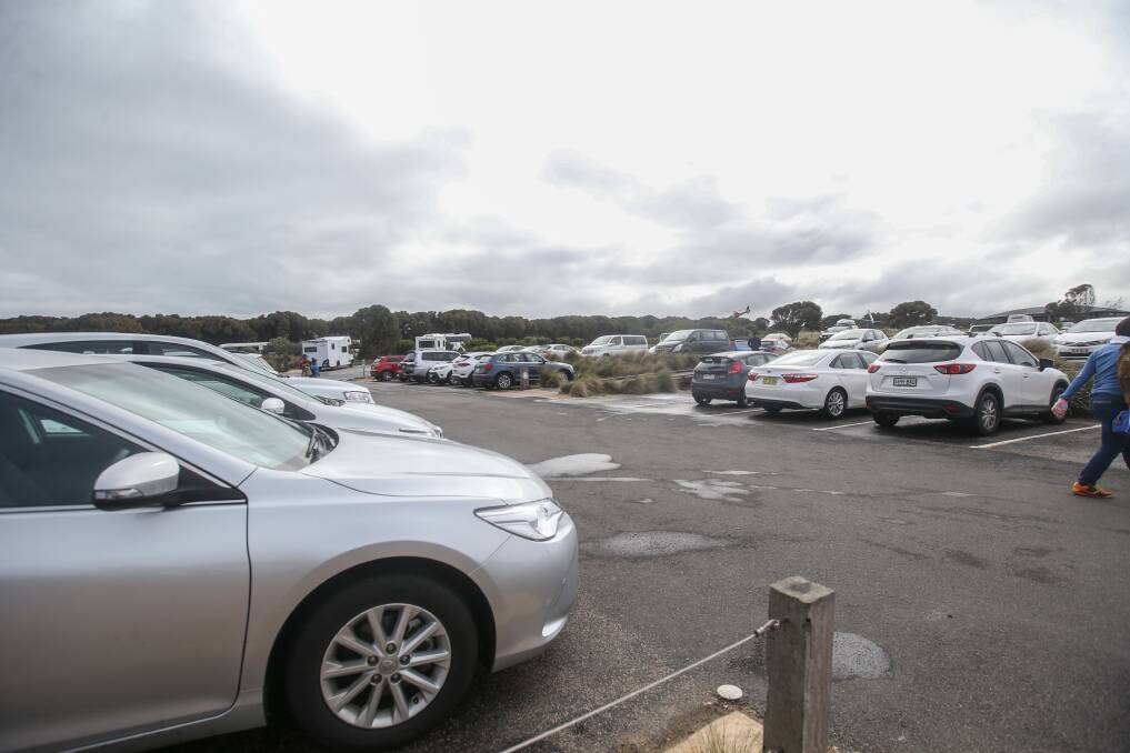 The carpark at the Twelve Apostles, where a Chinese national was intercepted by police after crossing double white lines to overtake another vehicle near a blind sweeping crest.  Picture: Amy Paton