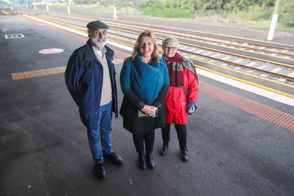 TRAIN TROUBLE: Bill Ermacora, MP Danielle Green and Di Clanchy want a solution to a dispute over funding for a Warrnambool line upgrade. Picture: Morgan Hancock