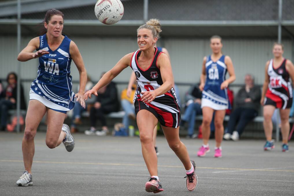 SEE BALL, GET BALL: Koroit centre Jacqui Bowman chases the ball down the court against Warrnambool on Saturday. Pictures: Amy Paton